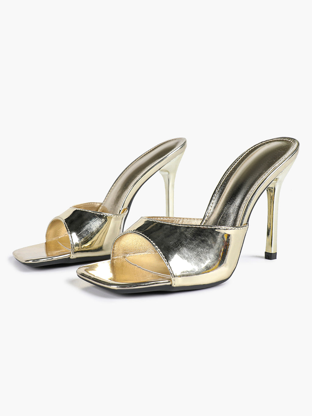 Leather Square Toe High Heel Mules Slip-On Stiletto Sandals Wedding Casual Shoes