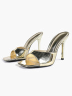 Leather Square Toe High Heel Mules Slip-On Stiletto Sandals Wedding Casual Shoes