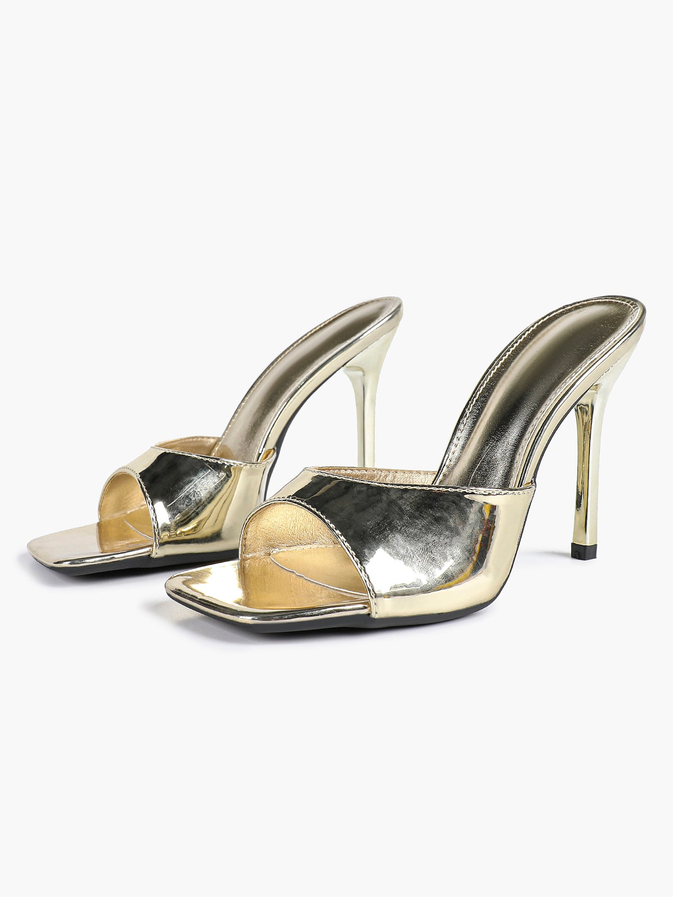 Leather Square Toe High Heel Mules Slip-On Stiletto Sandals Wedding Casual Shoes