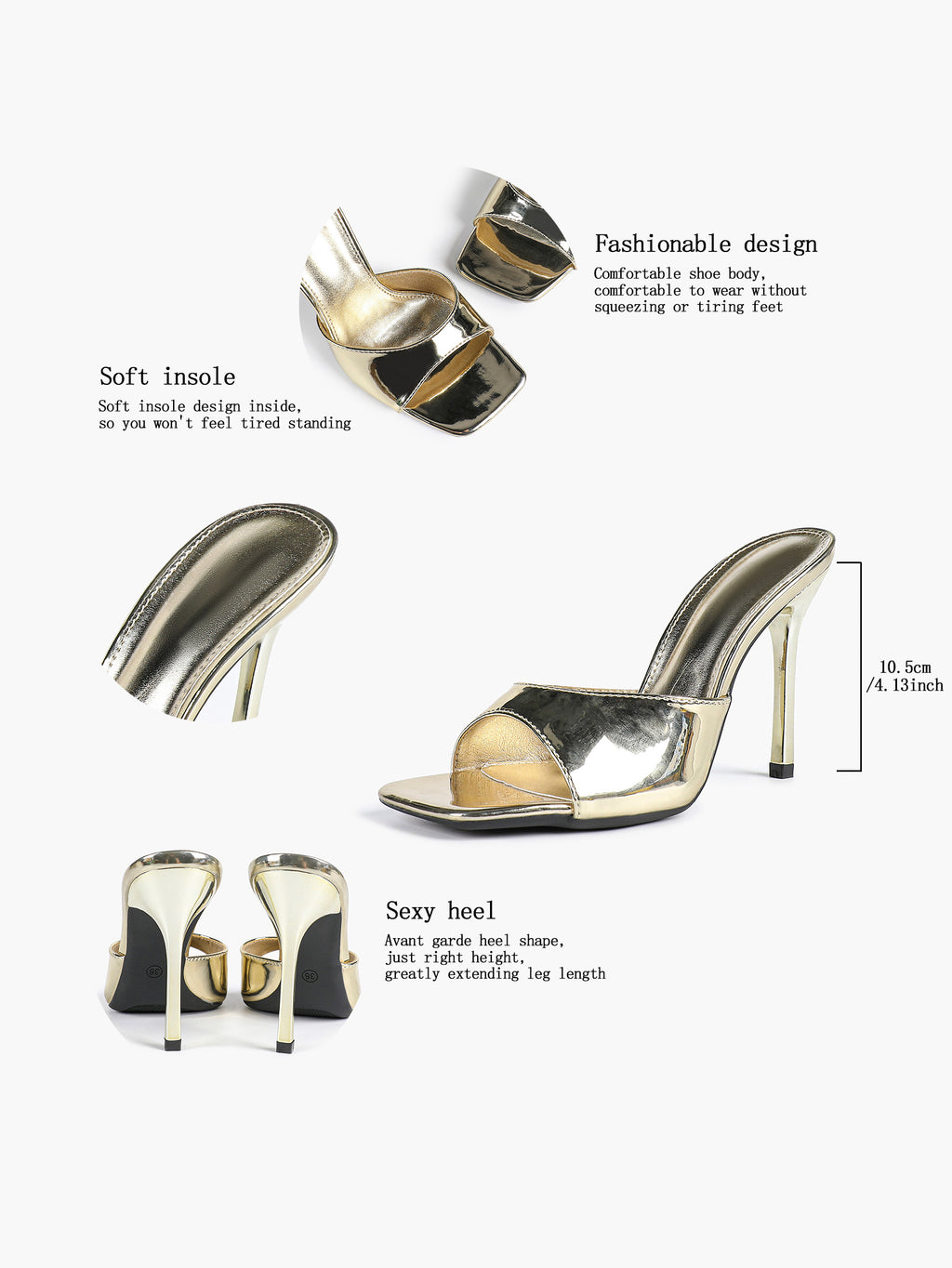 Leather Square Toe High Heel Mules Slip-On Stiletto Sandals Wedding Casual Shoes