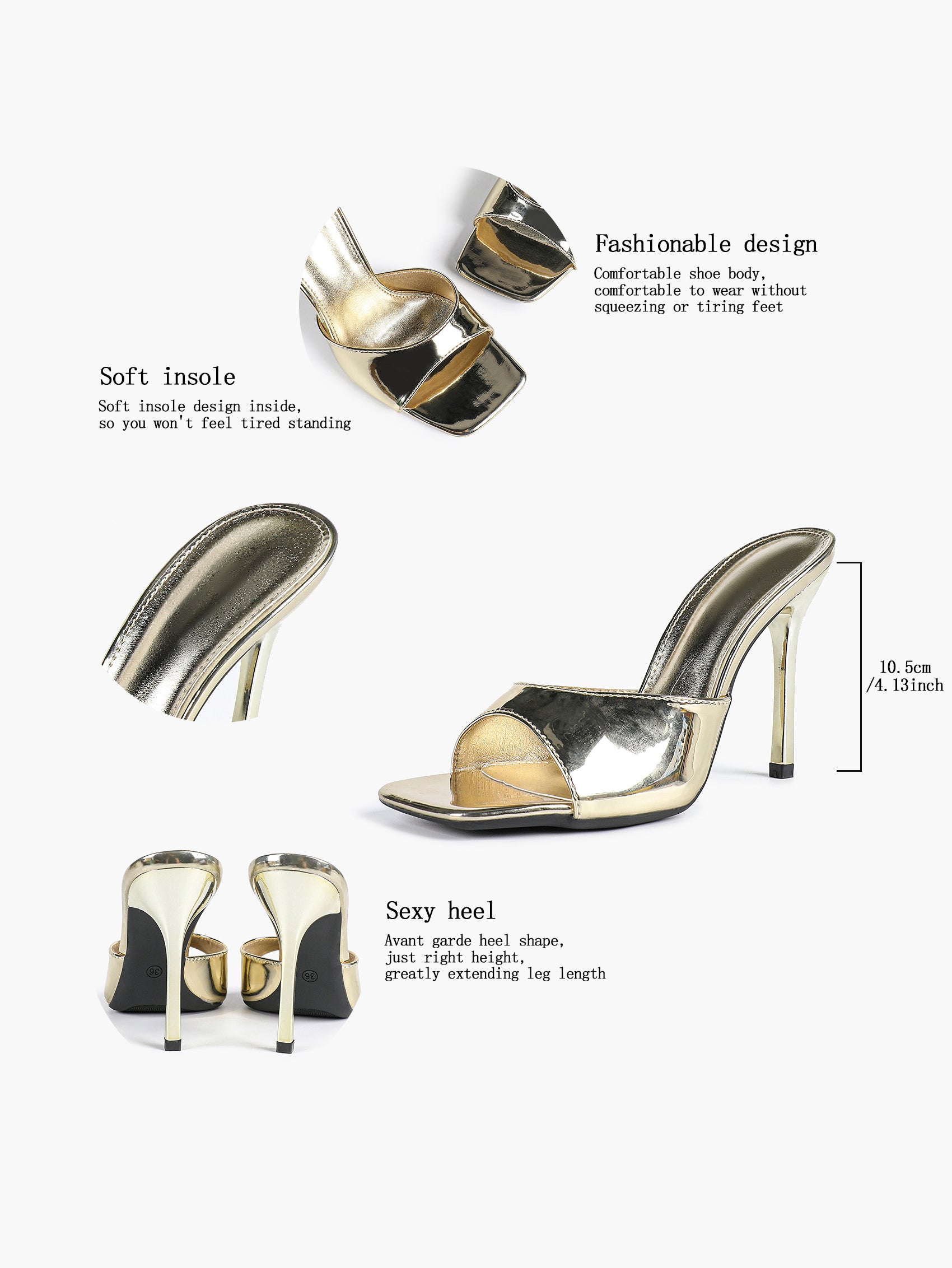 Leather Square Toe High Heel Mules Slip-On Stiletto Sandals Wedding Casual Shoes