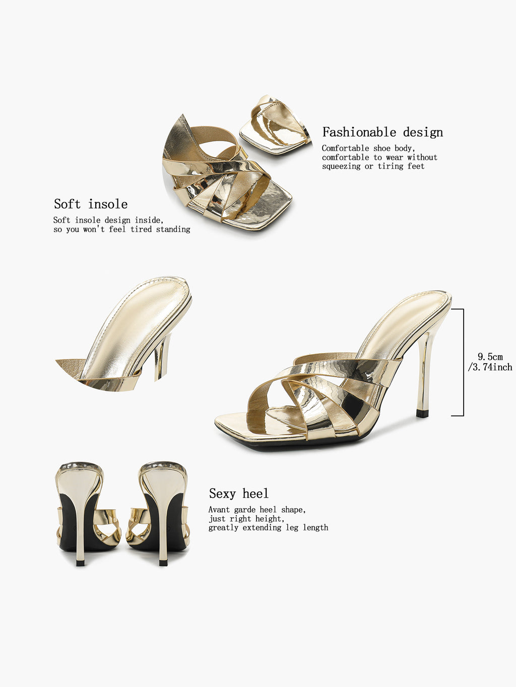 Patent Leather Crisscross Strap High Heel Mules Square Toe Slip-On Daily Wear