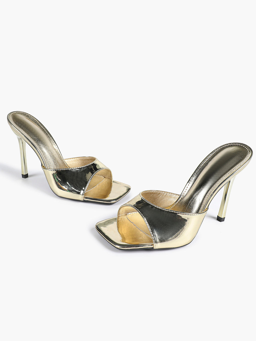 Leather Square Toe High Heel Mules Slip-On Stiletto Sandals Wedding Casual Shoes