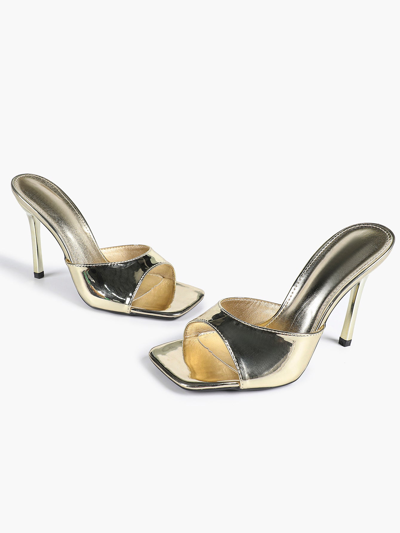 Leather Square Toe High Heel Mules Slip-On Stiletto Sandals Wedding Casual Shoes