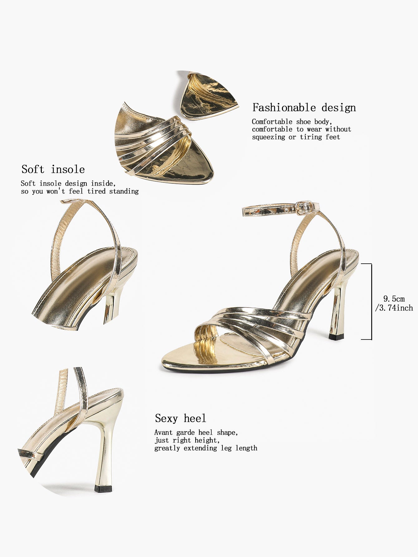 Barely-There Gold: Lightweight Metallic Parallel Strap Heels with a 3.74" Lift