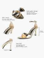Stable Gold Glam: 3.74" Patent Sandals with a Comfortable Wide Strap & Anti-Slip Sole