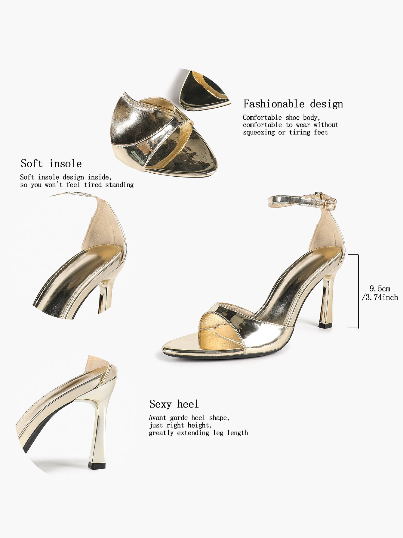 Stable Gold Glam: 3.74" Patent Sandals with a Comfortable Wide Strap & Anti-Slip Sole