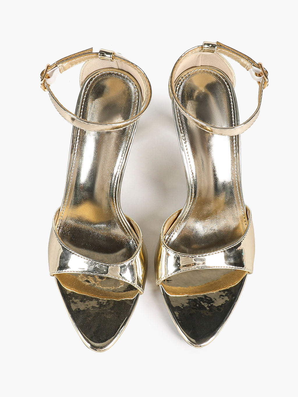 Stable Gold Glam: 3.74" Patent Sandals with a Comfortable Wide Strap & Anti-Slip Sole