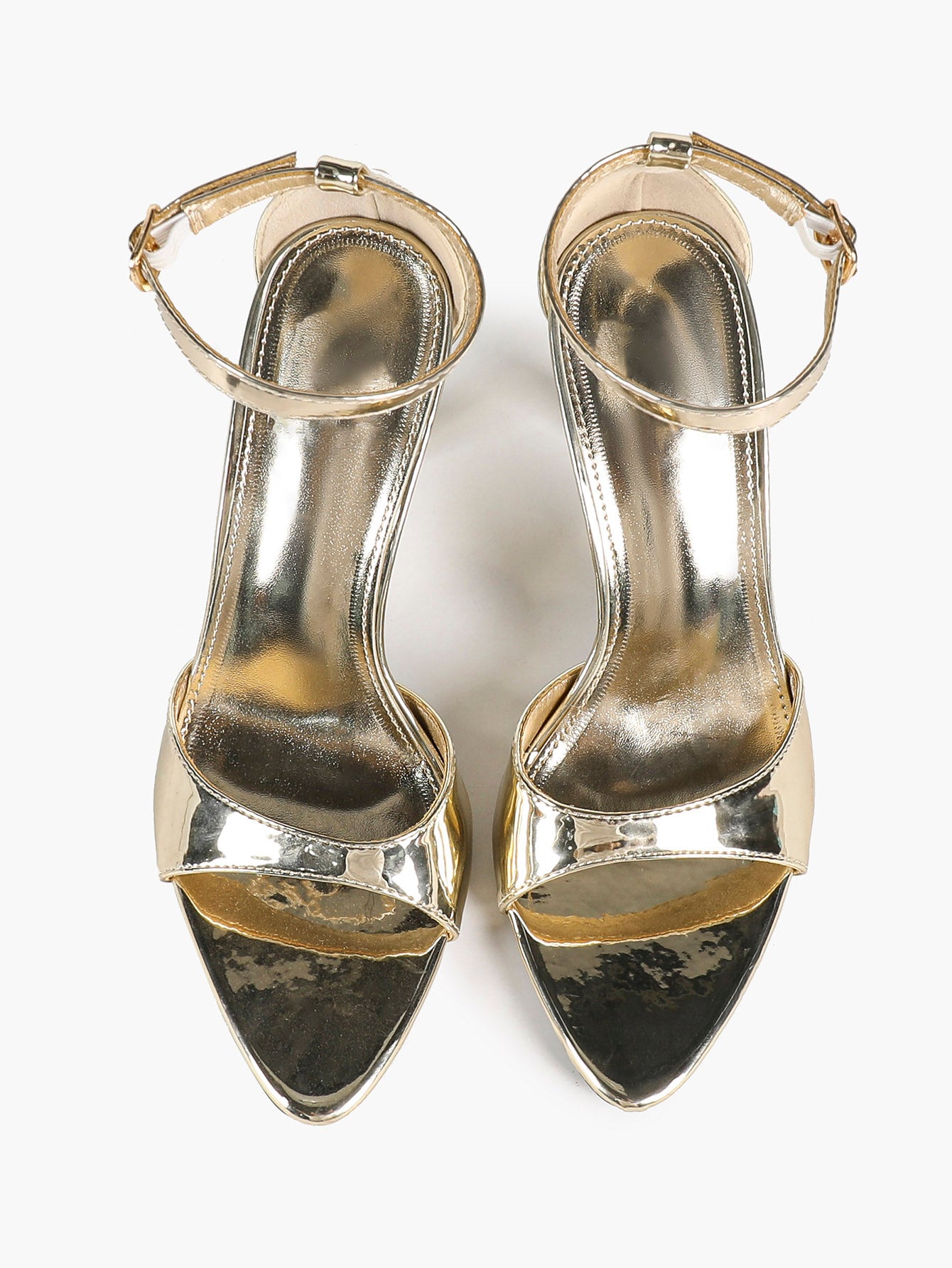 Stable Gold Glam: 3.74" Patent Sandals with a Comfortable Wide Strap & Anti-Slip Sole