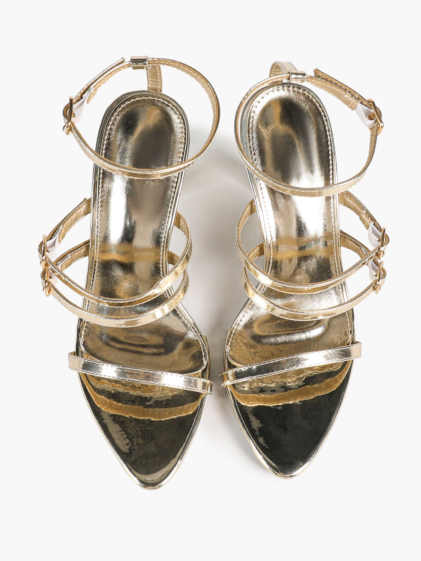 Custom-Fit Metallic Heels - 3 Adjustable Buckle Sandals for a Perfectly Secure Walk