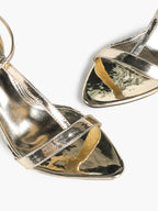 Sun-Kissed Gold: Reflective Metallic T-Strap Sandals with a Stable 3.74" Heel