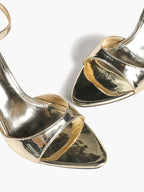 Stable Gold Glam: 3.74" Patent Sandals with a Comfortable Wide Strap & Anti-Slip Sole