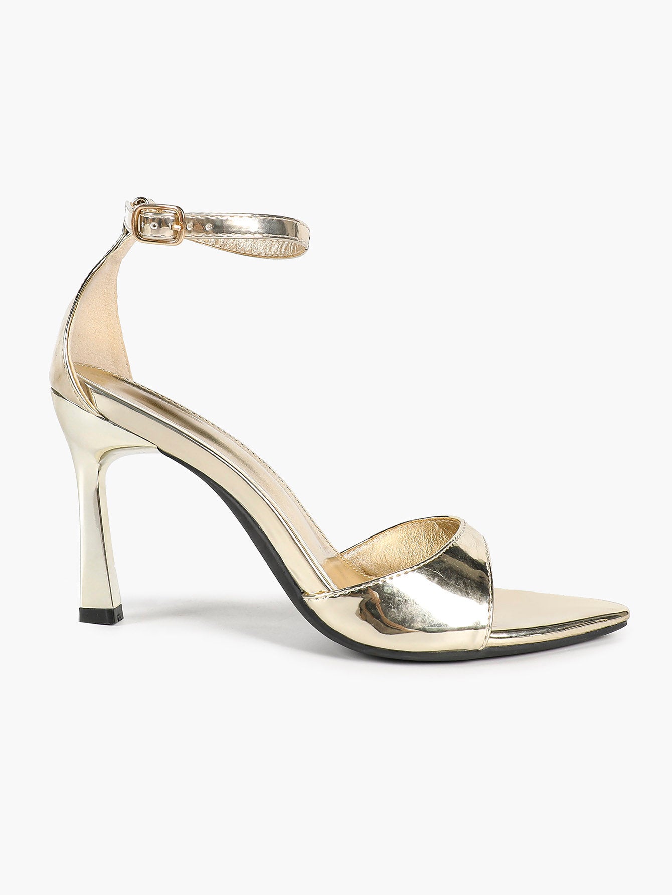 Stable Gold Glam: 3.74" Patent Sandals with a Comfortable Wide Strap & Anti-Slip Sole