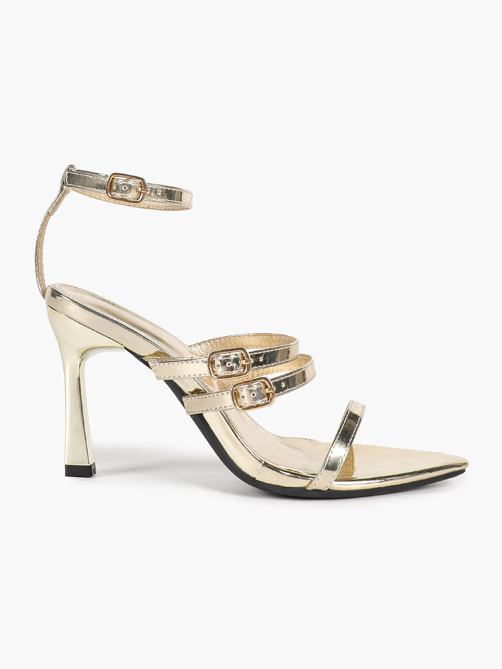 Custom-Fit Metallic Heels - 3 Adjustable Buckle Sandals for a Perfectly Secure Walk
