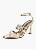 Custom-Fit Metallic Heels - 3 Adjustable Buckle Sandals for a Perfectly Secure Walk
