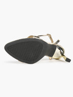 Sun-Kissed Gold: Reflective Metallic T-Strap Sandals with a Stable 3.74" Heel