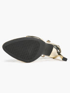 Stable Gold Glam: 3.74" Patent Sandals with a Comfortable Wide Strap & Anti-Slip Sole