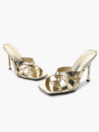 Patent Leather Crisscross Strap High Heel Mules Square Toe Slip-On Daily Wear