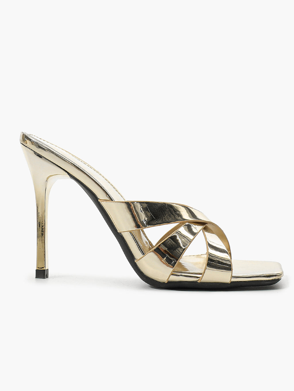 Patent Leather Crisscross Strap High Heel Mules Square Toe Slip-On Daily Wear