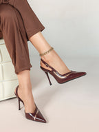 Pointed Toe PVC Cutout Slingback Heels Modern Stilettos Bridal Office Pumps