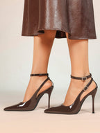 Pointed Toe Ankle Strap Pumps Adjustable Buckle Stiletto Heels Elegant Shoes Office Party
