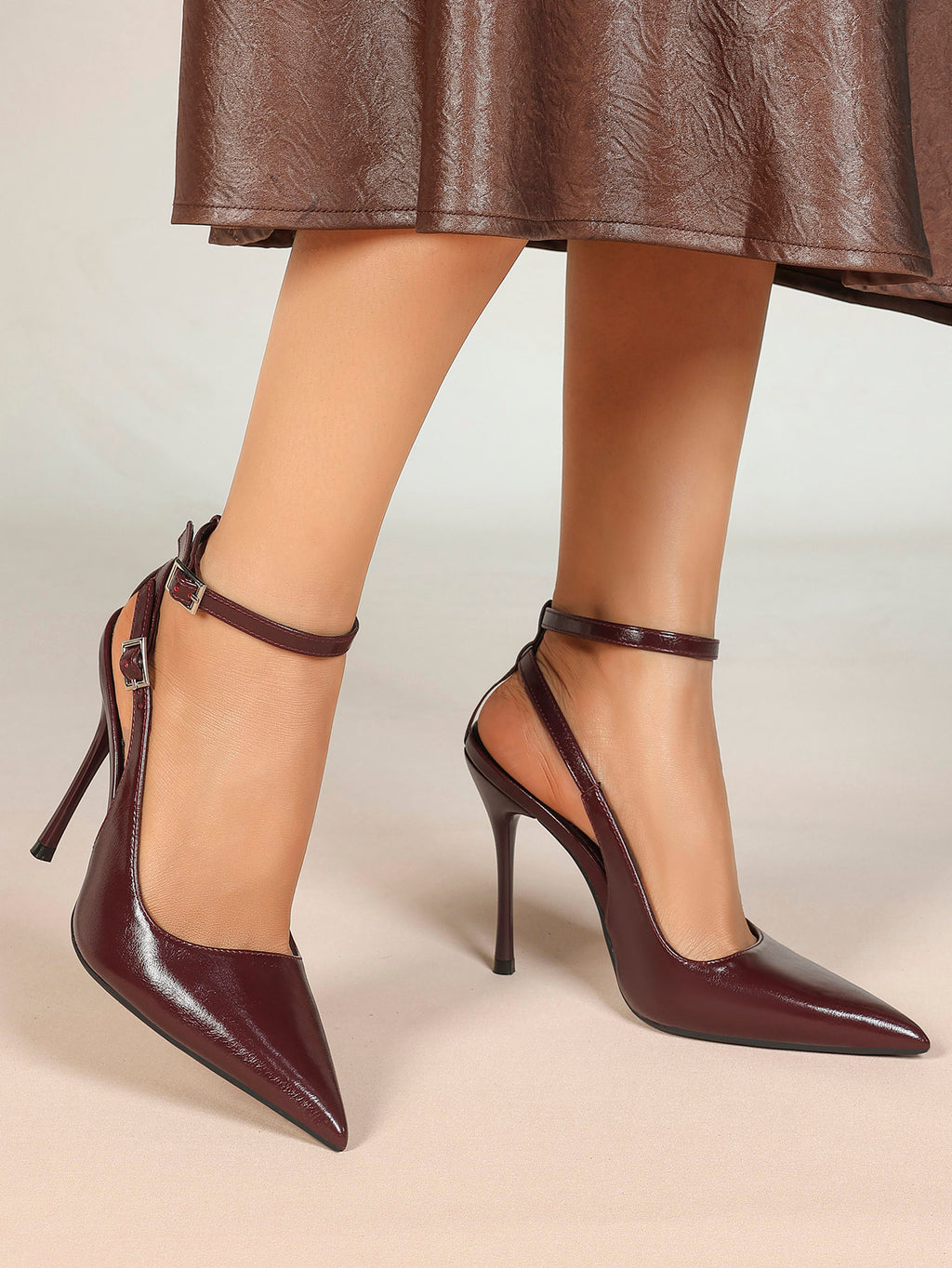 Pointed Toe Ankle Strap Pumps Adjustable Buckle Stiletto Heels Elegant Shoes Office Party