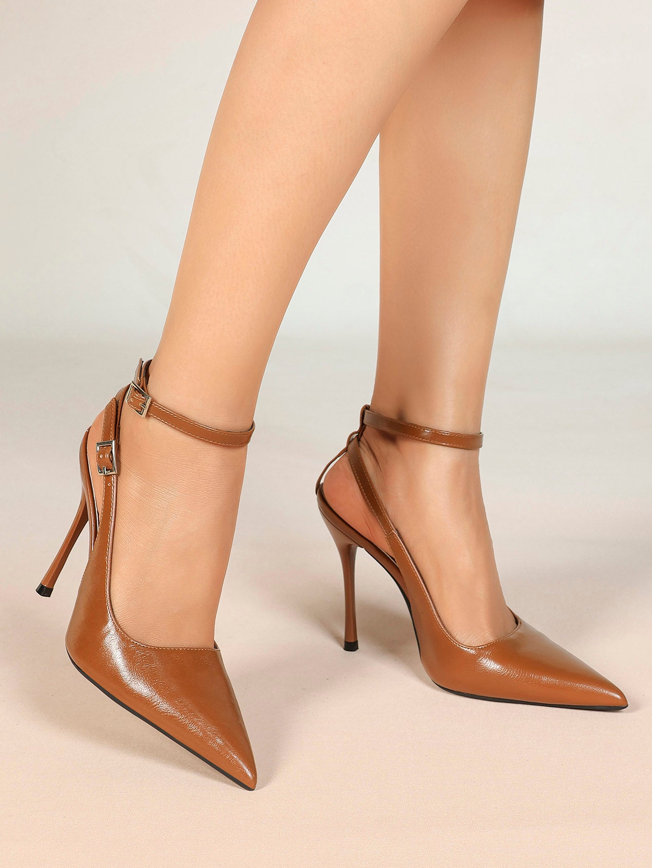 Pointed Toe Ankle Strap Pumps Adjustable Buckle Stiletto Heels Elegant Shoes Office Party