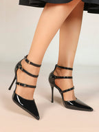Pointed Toe Stiletto Heels Women Multi-Strap Adjustable Buckle Pumps Sexy Heels Club Party