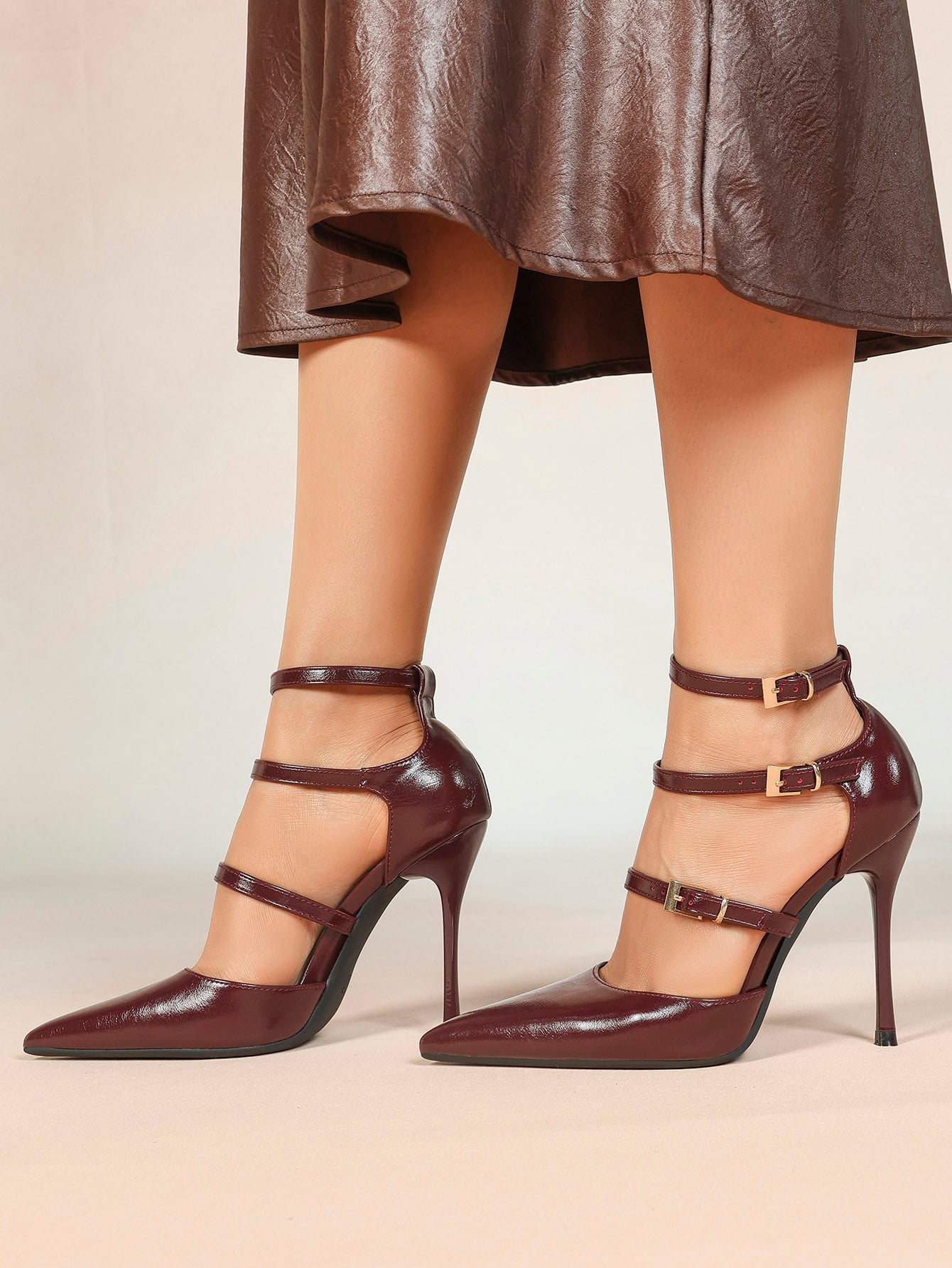 Pointed Toe Stiletto Heels Women Multi-Strap Adjustable Buckle Pumps Sexy Heels Club Party