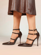 Pointed Toe Stiletto Heels Women Multi-Strap Adjustable Buckle Pumps Sexy Heels Club Party