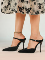 Pointed Toe Burgundy Side Cutout Stiletto Pumps Women Ankle Strap High Heels Evening Party