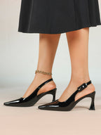 Women's Black Slingback Heels Pointed Toe Flared Heel Pumps Office Formal Event Daily Wear