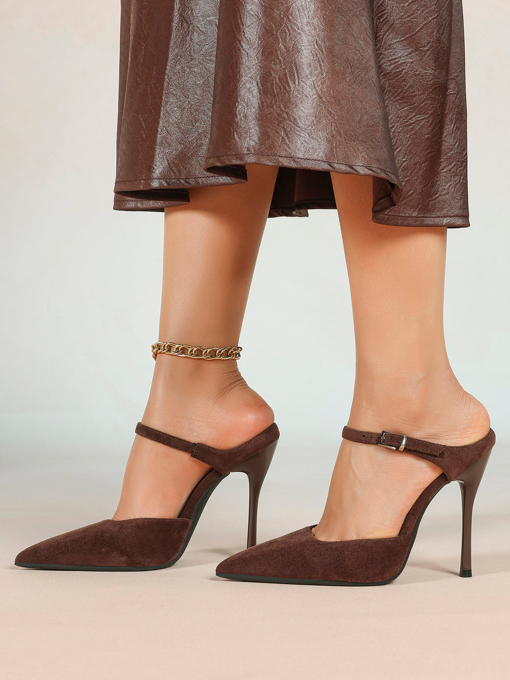Pointed Toe Burgundy Side Cutout Stiletto Pumps Women Ankle Strap High Heels Evening Party