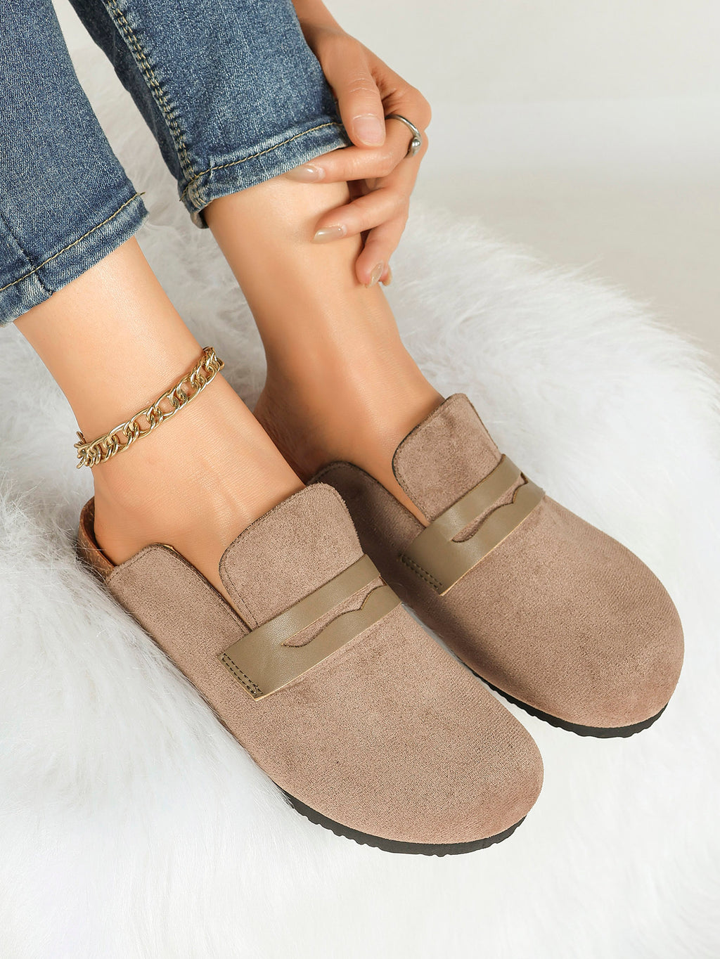 Women's Brown Suede Clogs Casual Slip-On Birkenstock-Style Casual Shoes