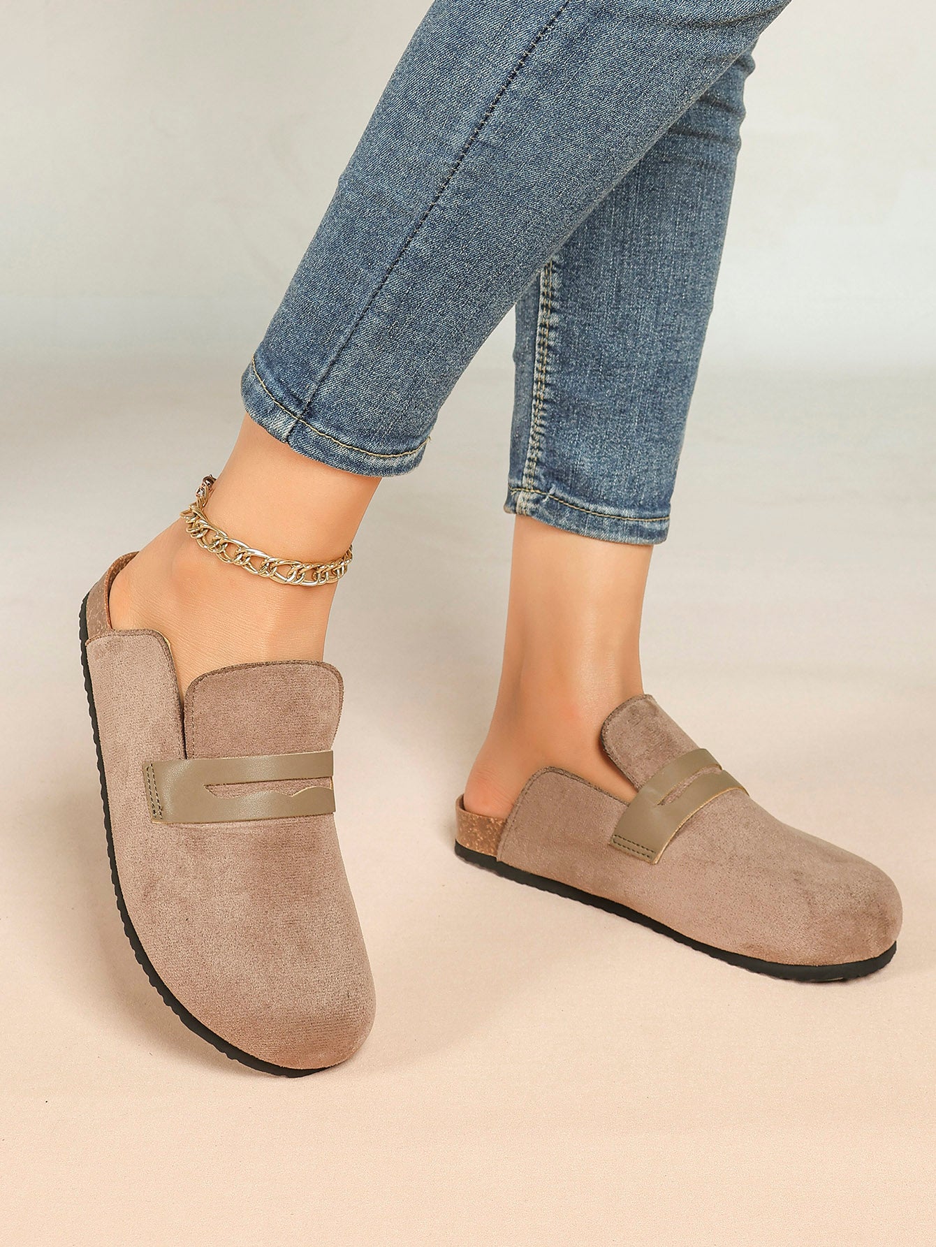 Women's Brown Suede Clogs Casual Slip-On Birkenstock-Style Casual Shoes