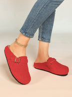 Women's Fuzzy Felt Clogs Adjustable Buckle Slip-On Mules Flat Shoes for Indoor, Outdoor Casual Wear