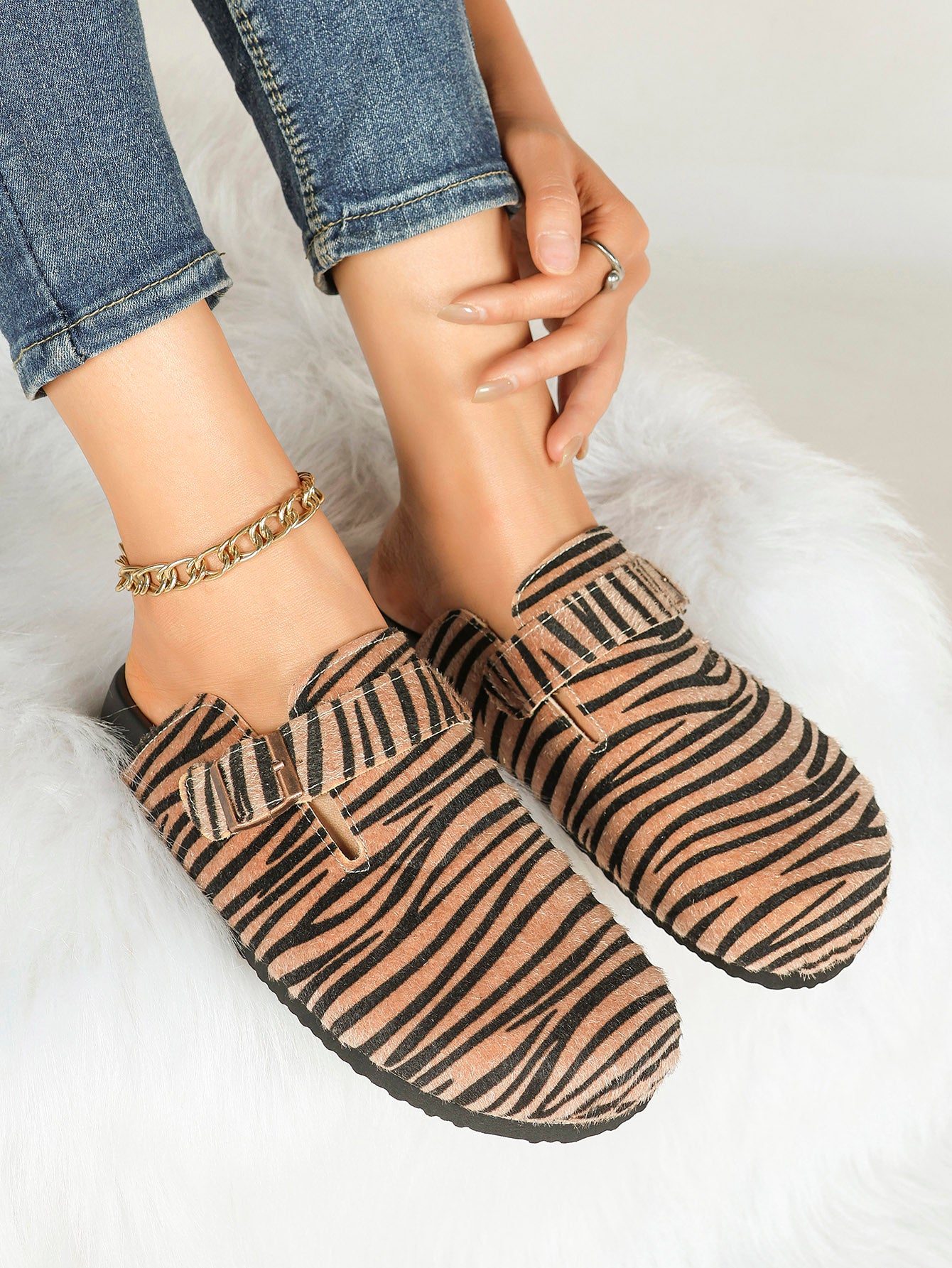 Bohemian Print Fabric Clogs Adjustable Buckle Casual Slip-On Birkenstock-Style Shoes
