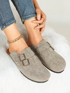 Black Suede Double Buckle Clogs Adjustable Casual Slip-On Birkenstock-Style Shoes