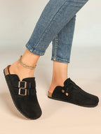 Black Suede Double Buckle Clogs Adjustable Casual Slip-On Birkenstock-Style Shoes