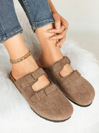 Double Buckle Clogs Slip-On Mules Flat Shoes for Casual Daily Office Travel