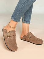 Casual Taupe Suede Clogs Slip-On Birkenstock-Style Mules for Weekend Trips