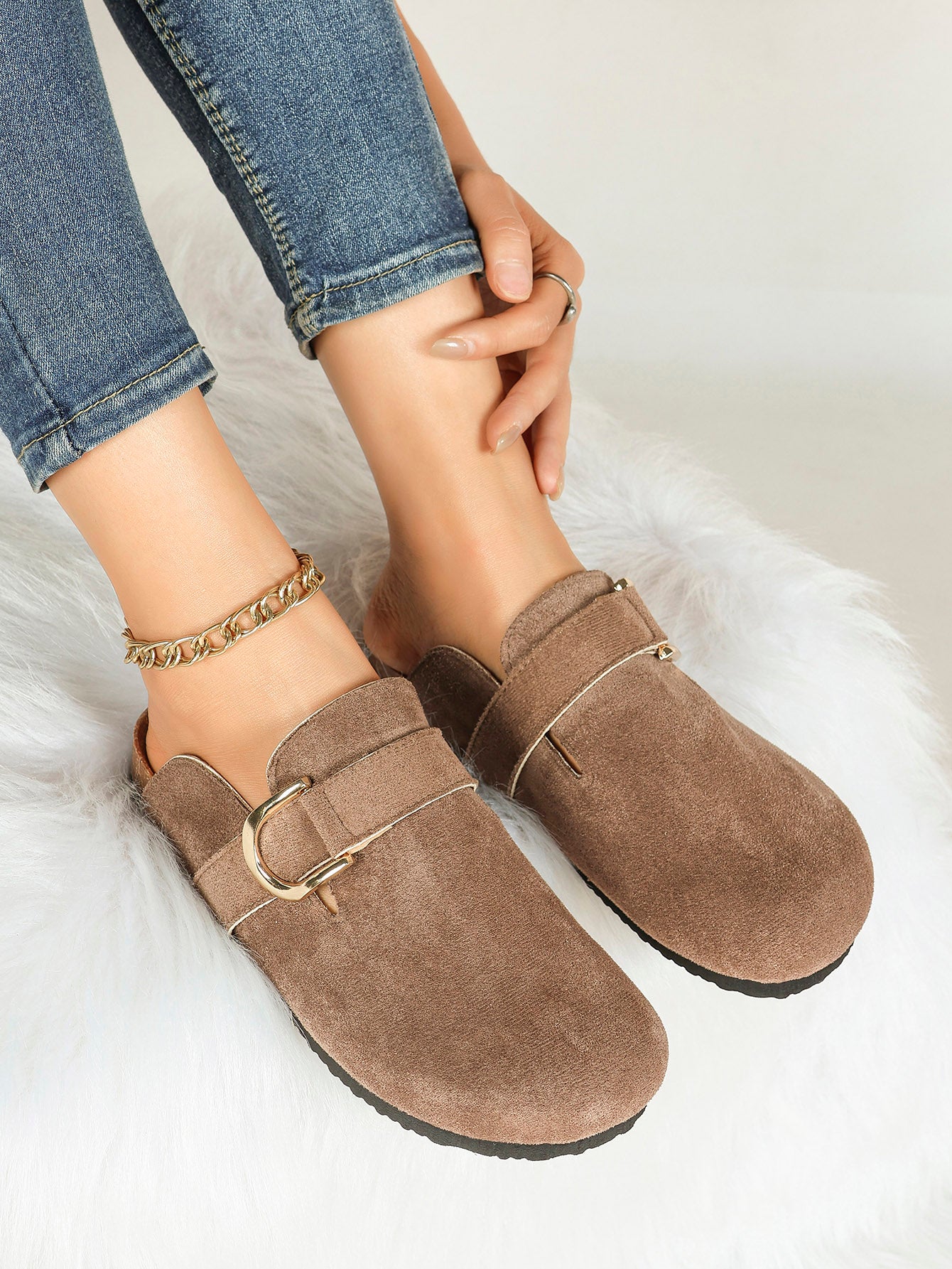 Casual Taupe Suede Clogs Slip-On Birkenstock-Style Mules for Weekend Trips