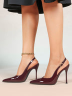 Women's Black Slingback Heels Pointed Toe Gold Buckle Stilettos Office Meeting Formal Evening Pumps
