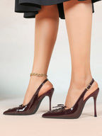 Women's Burgundy Patent Leather Lace-Up Pointed Toe Stiletto Heels with Bow Party Evening