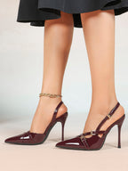 Women's Burgundy Pointed Toe Slingback Heels Multi Stiletto Pumps Elegant Heels Formal Evening Party
