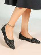 Women's Pointed Toe Daisy Embroidery Mesh Flats Slip On Elegant Summer Shoes for Bridal Casual Outfit