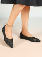 Women's Lace Embroidered Ballet Flats Floral Mesh Pointed Toe Slip On Shoes Daily Casual Wear