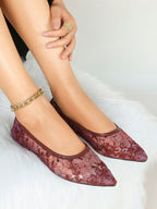 Pointed Toe White Lace Flats Floral Mesh Embroidery Slip On Soft Shoes for Bridal Ceremony and Daily Wear