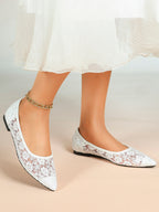 Black Mesh Ballet Flats Lace Pointed Toe Slip On Work Shoes Casual Outfits