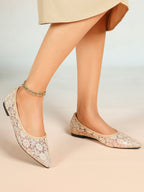 Black Mesh Ballet Flats Lace Pointed Toe Slip On Work Shoes Casual Outfits
